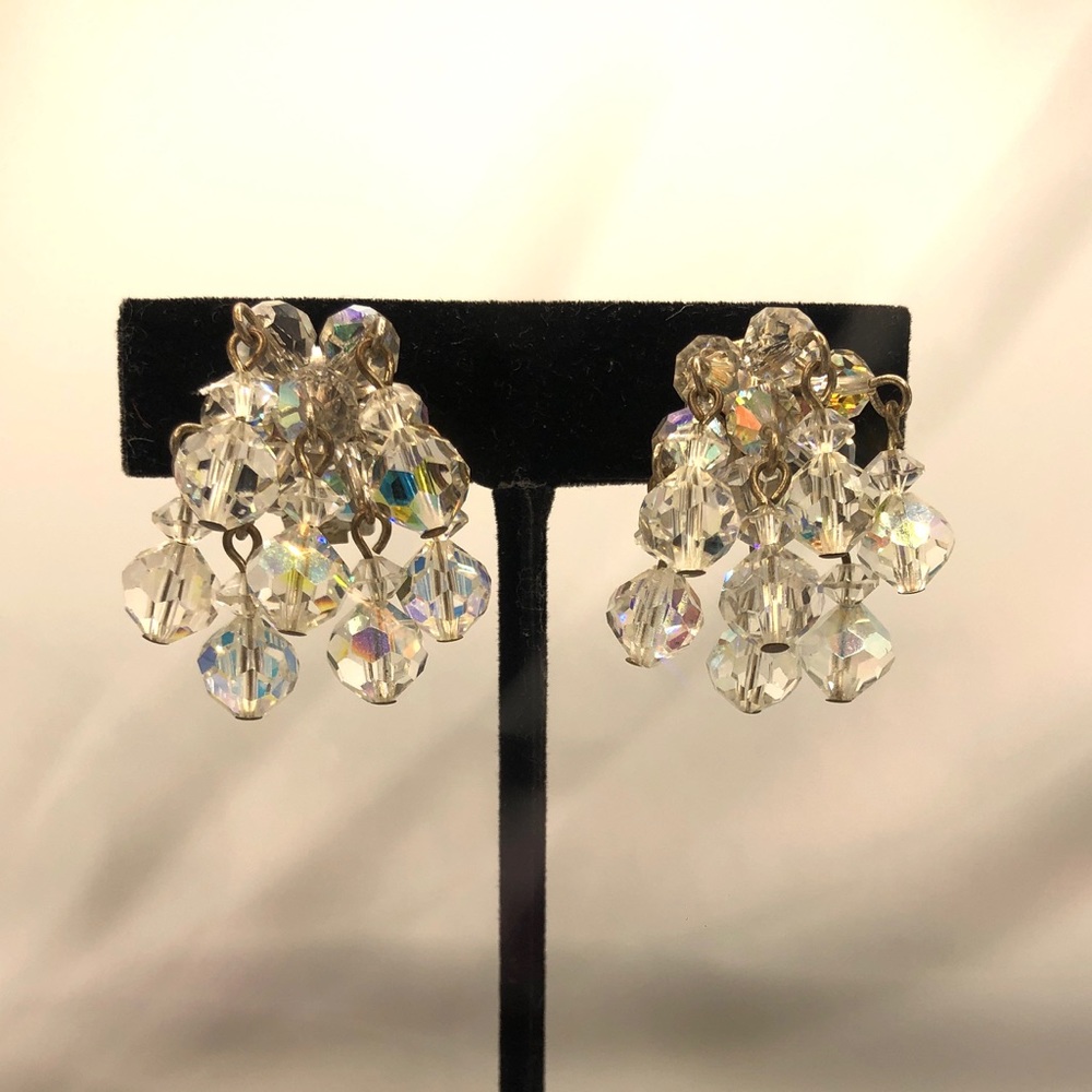 Vintage Aurora Borealis crystal dangling earrings